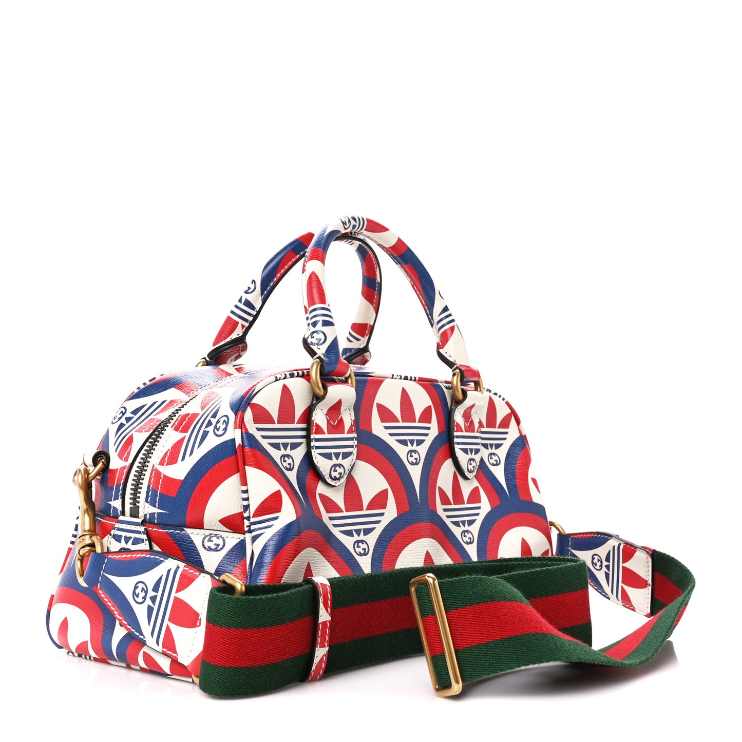 X ADIDAS Shangai Calfskin Web Trefoil Interlocking G Mini Duffle Bag Red White Blue