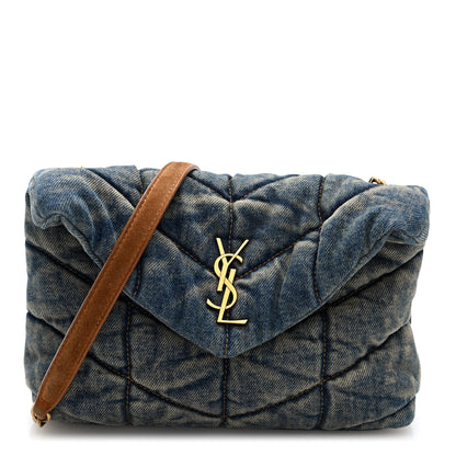Saint Laurent Denim Quilted Toy Loulou Puffer Monogram Chain Satchel Blue Cinnamon 1 of 9