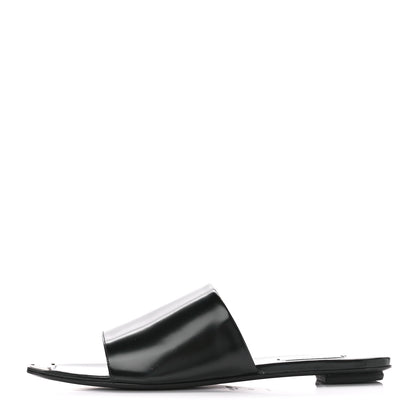 Prada Spazzolato Metal Triangle Logo 5mm Slide Sandals 39 Black 1 of 8
