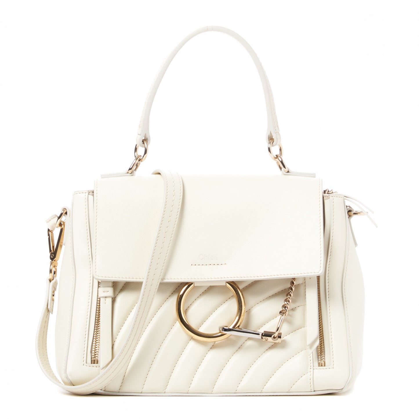 Smooth Calfskin Quilted Small Faye Day Shoulder Bag Natural White