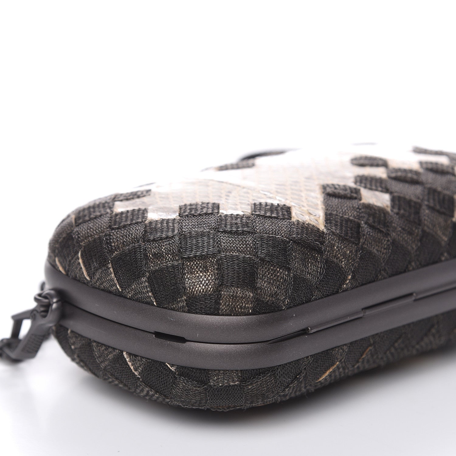 Bottega Veneta Snakeskin Mesh Intrecciato Mosaique Knot Clutch Black 9 of 11