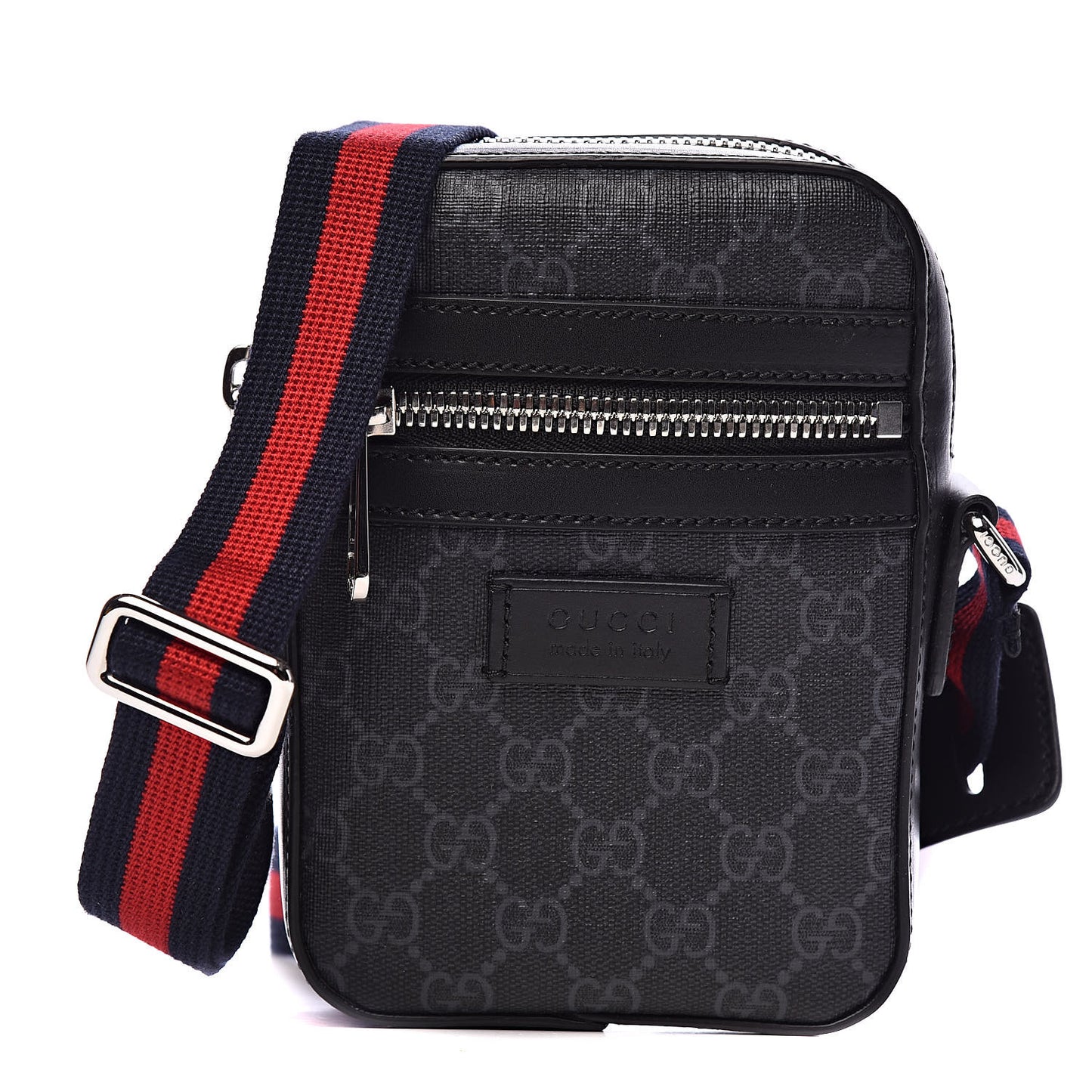 GG Supreme Monogram Appia Calfskin Web Small Camera Messenger Bag Black Grey