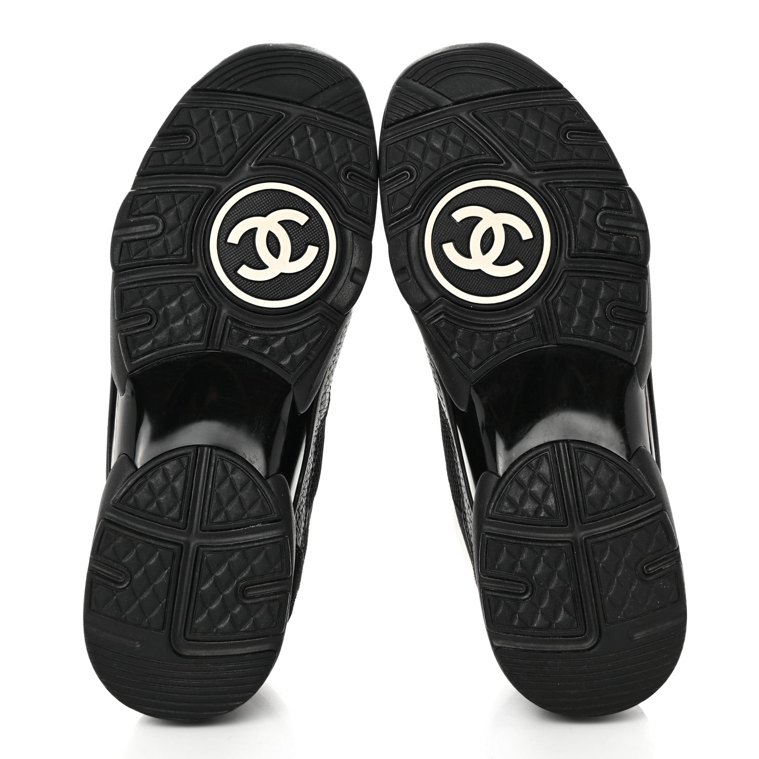 Chanel Mesh Suede Grained Calfskin Womens CC Sneakers 40.5 Black White 5 of 9