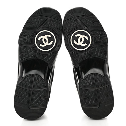Chanel Mesh Suede Grained Calfskin Womens CC Sneakers 40.5 Black White 5 of 9