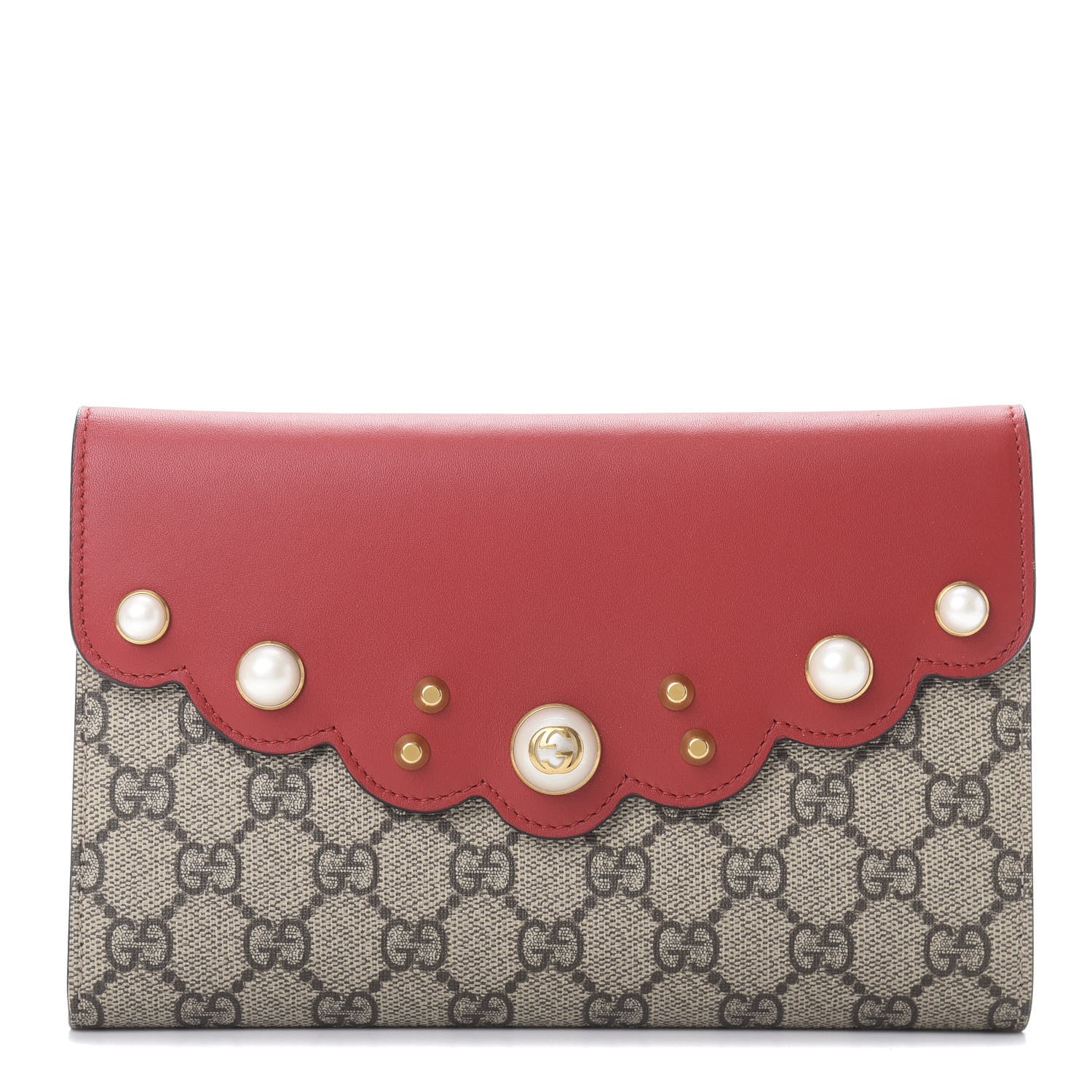 Gucci GG Supreme Monogram Mini Peony Pearly Clutch Red 1 of 7