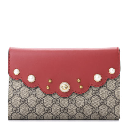Gucci GG Supreme Monogram Mini Peony Pearly Clutch Red 1 of 7