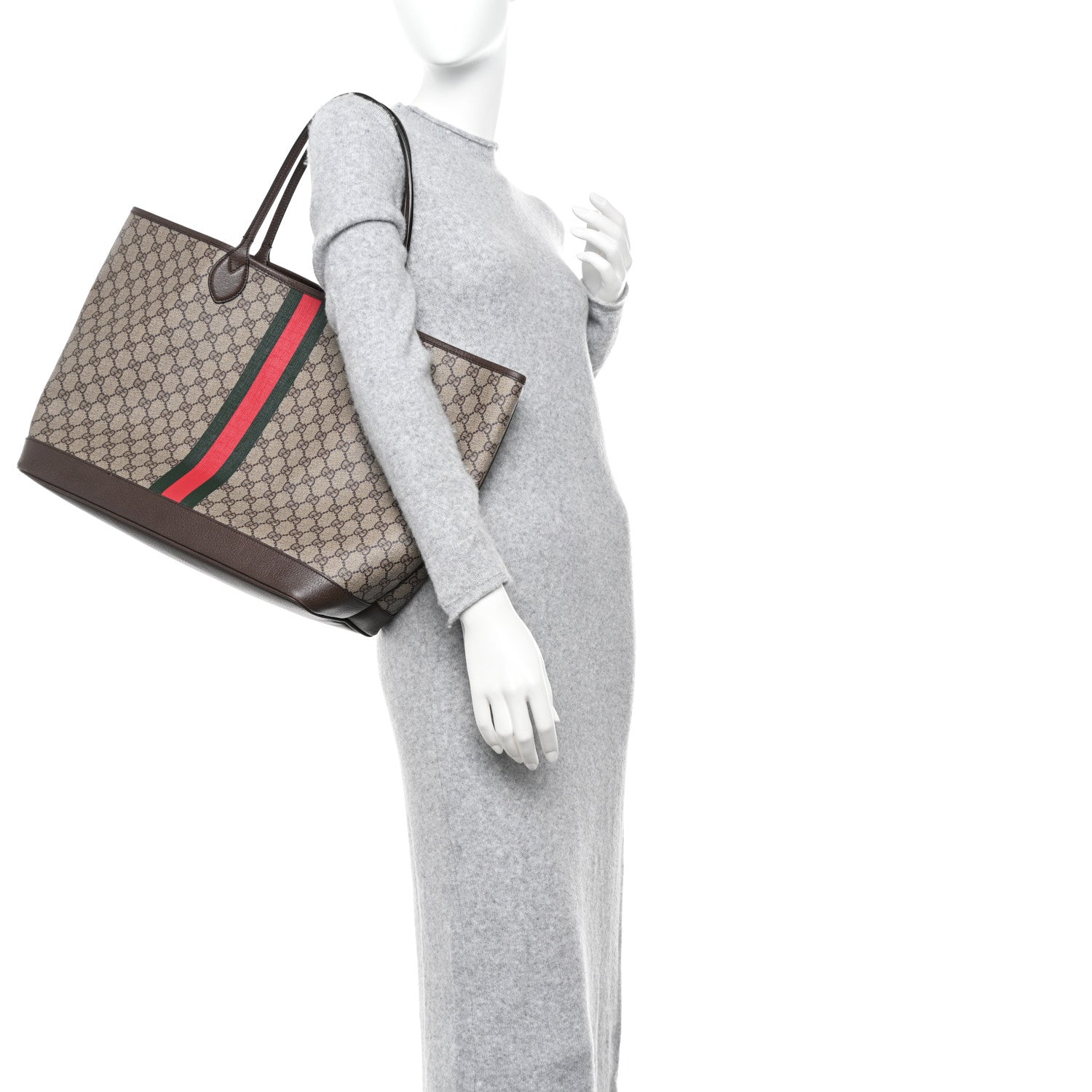 Gucci GG Supreme Monogram Textured Dollar Calfskin Web Large Ophidia Tote Beige Ebony New Acero 2 of 17
