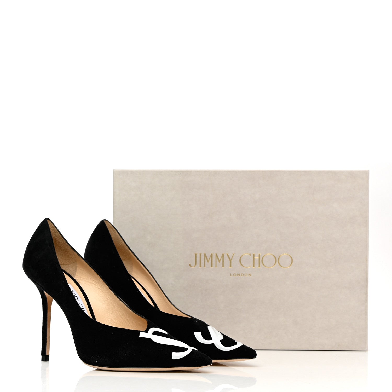 Jimmy Choo Suede Love Logo 100 Pumps 37 Black White 11 of 11