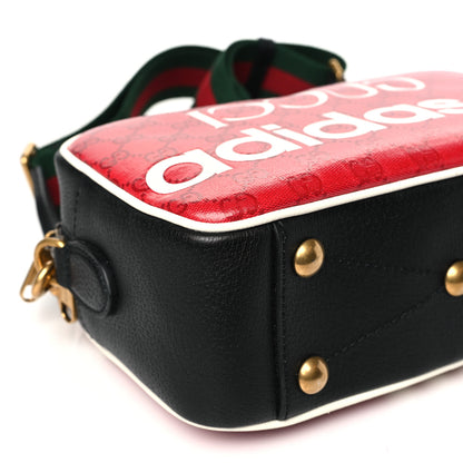Gucci X ADIDAS Crystal Vintage Monogram Textured Dollar Calfskin Web Trefoil Logo Small Messenger Bag Hibiscus Red Off White Black 9 of 10