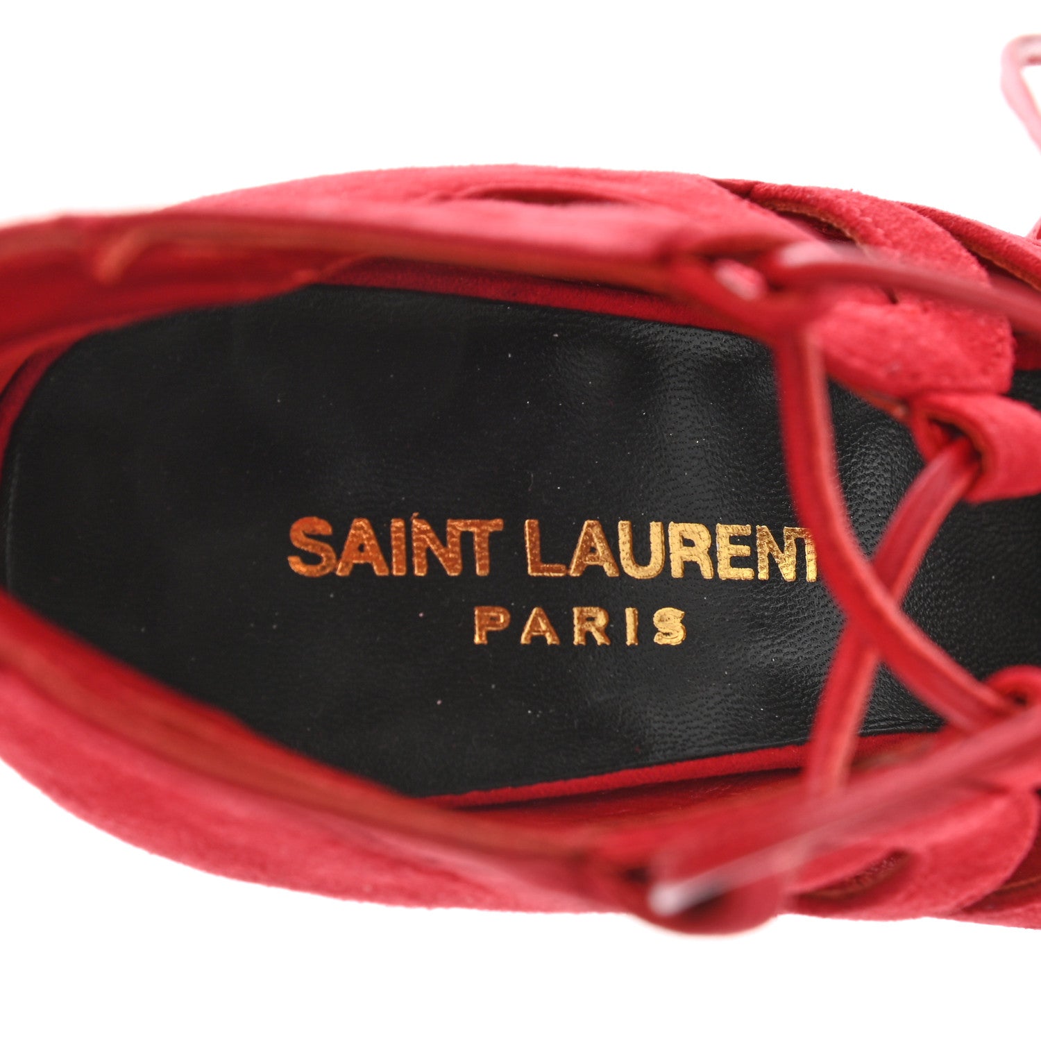 Saint Laurent Kid Scamosciato Tribute 105 Lace Up Platform Sandals 37 Red 7 of 8