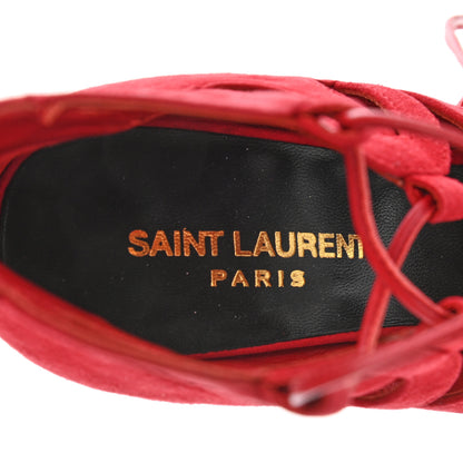 Saint Laurent Kid Scamosciato Tribute 105 Lace Up Platform Sandals 37 Red 7 of 8