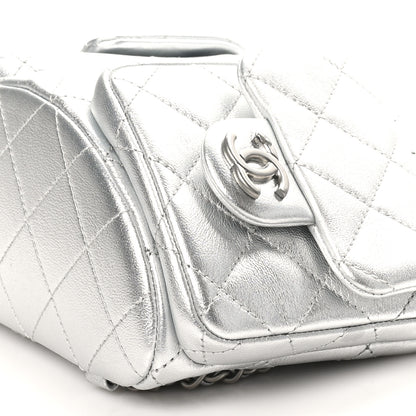 Chanel Metallic Lambskin Quilted Double Pocket Backpack Silvery 10 of 11