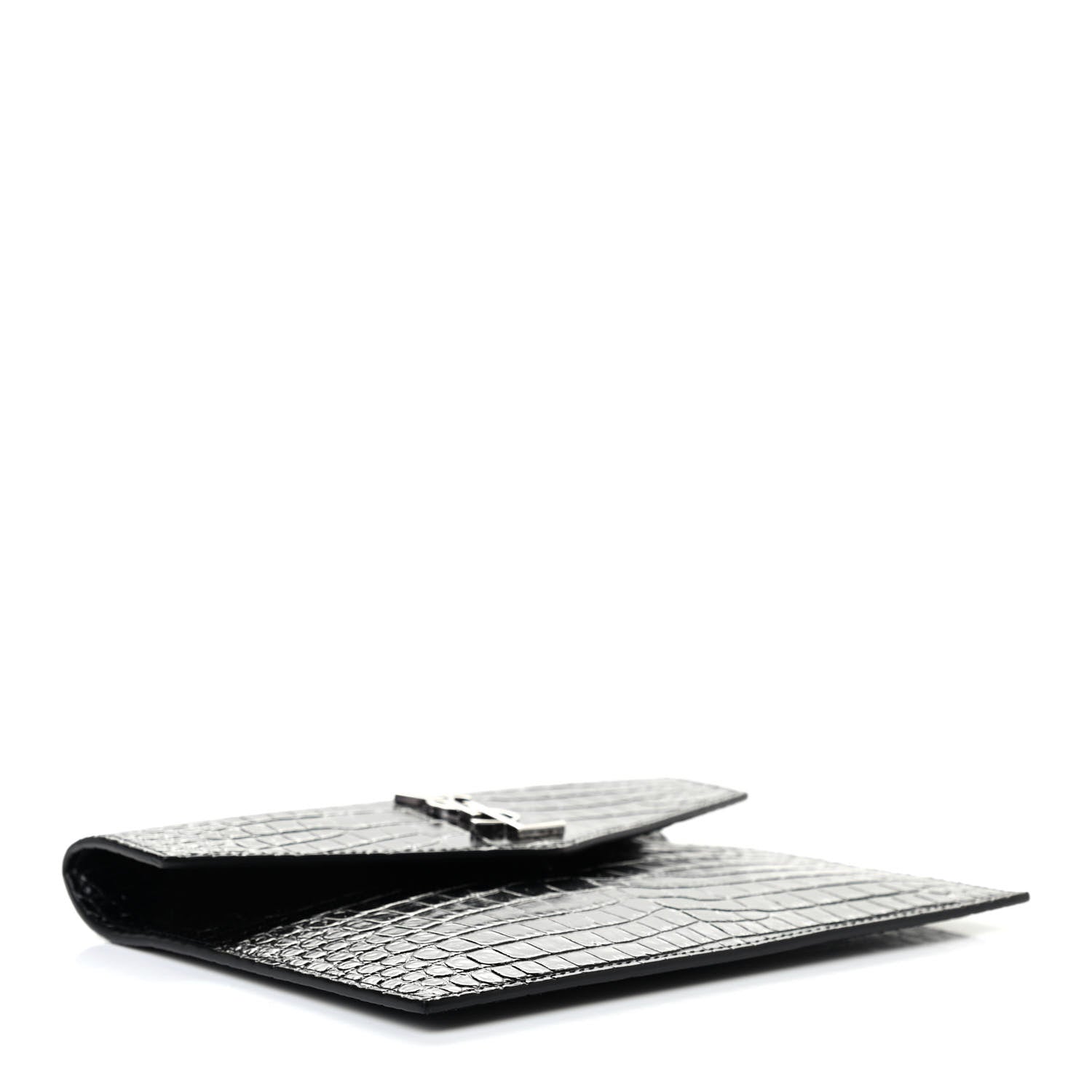 Saint Laurent Calfskin Crocodile Embossed Monogram Uptown Baby Pouch Black 4 of 7