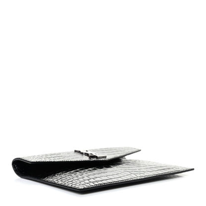 Saint Laurent Calfskin Crocodile Embossed Monogram Uptown Baby Pouch Black 4 of 7