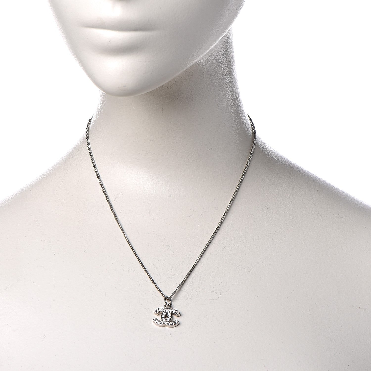 Chanel Crystal Timeless CC Necklace Silver 2 of 6