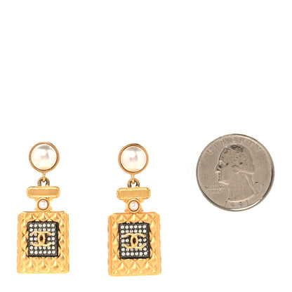 Chanel Crystal Pearl CC Perfume Bottle Drop Earrings Gold 2 of 4
