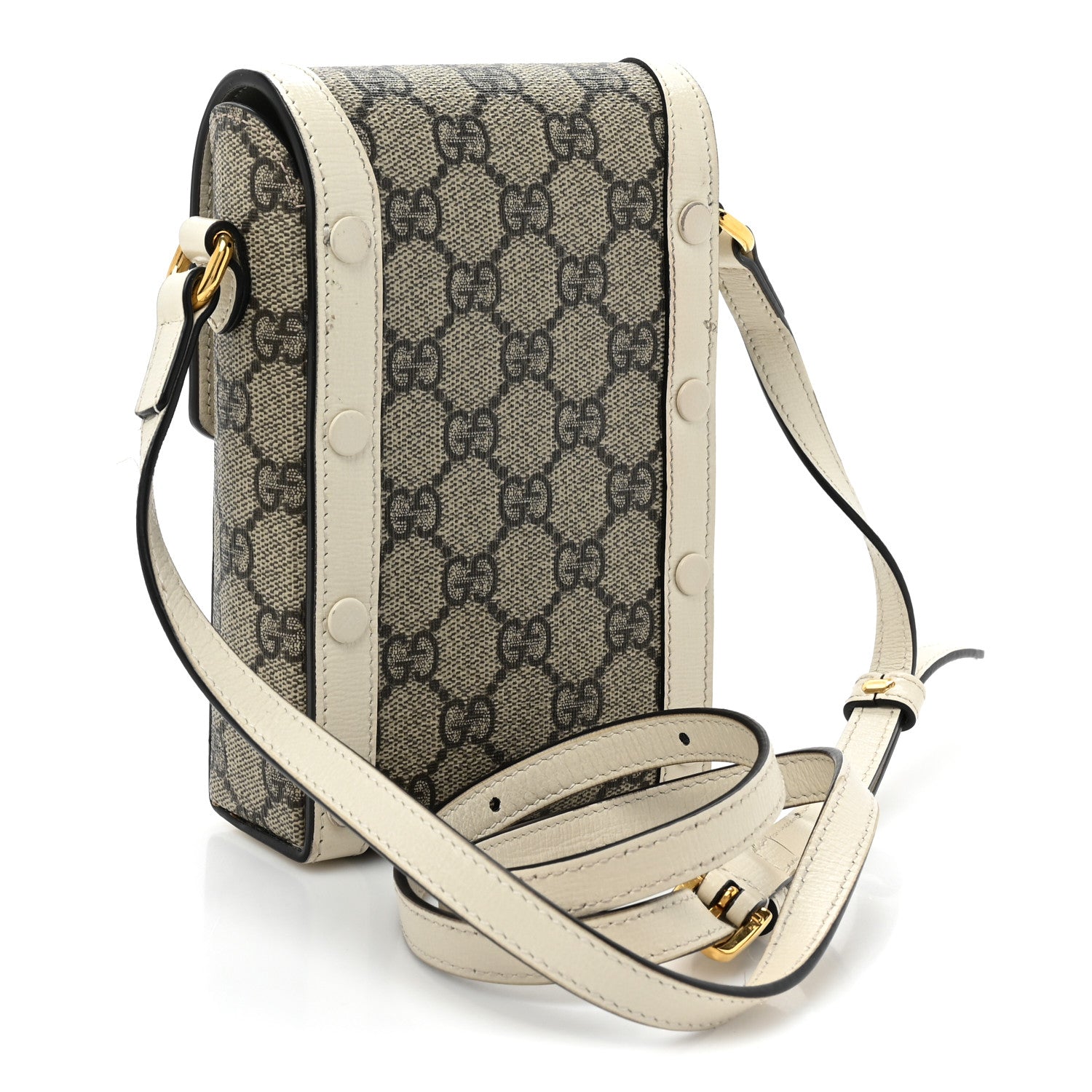 Gucci GG Supreme Monogram Azalea Calfskin Mini Horsebit 1955 Crossbody Bag Beige Ebony Mystic White 2 of 15