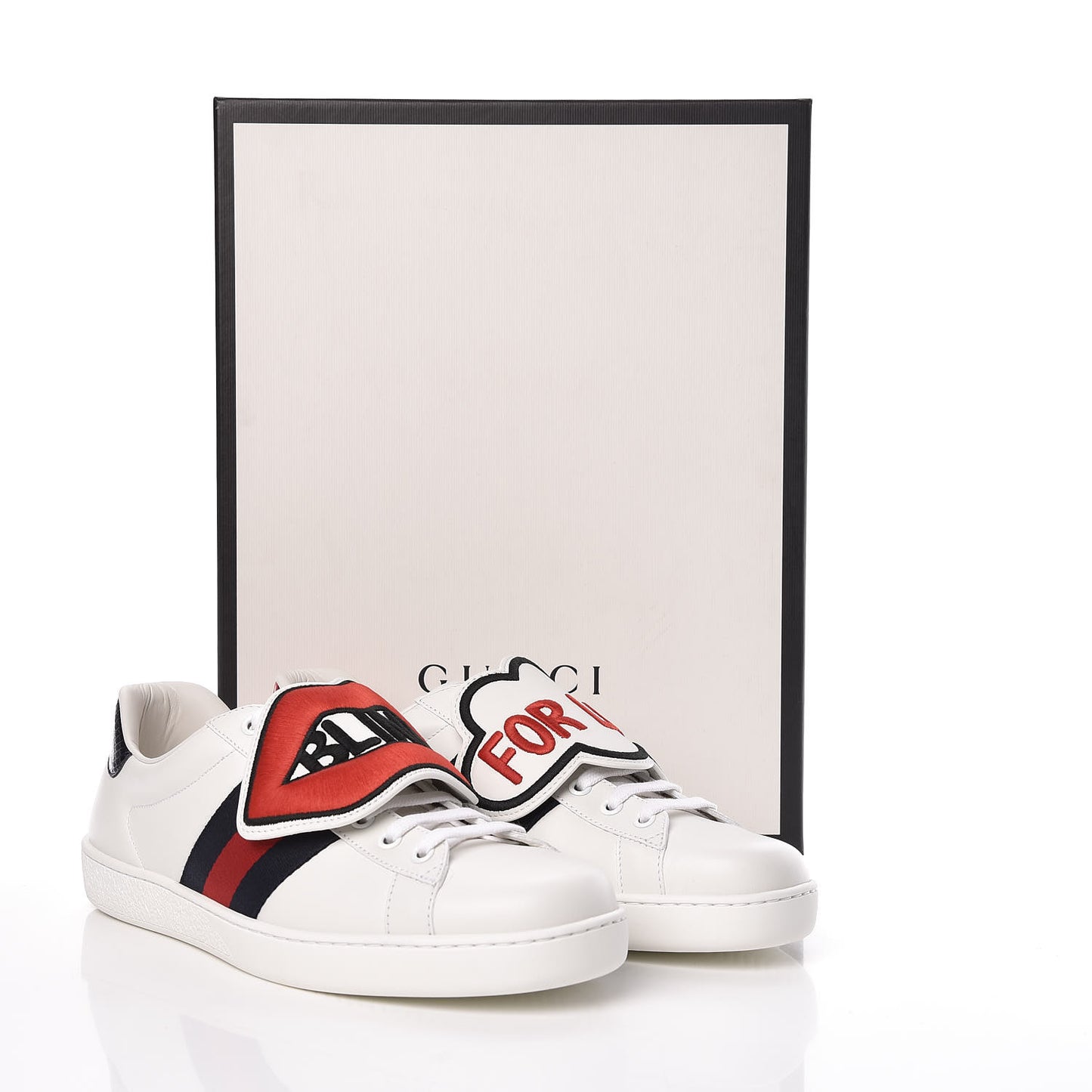 Calfskin Ayers Web Blind for Love Embroidered Mens Ace Sneakers 8.5 White