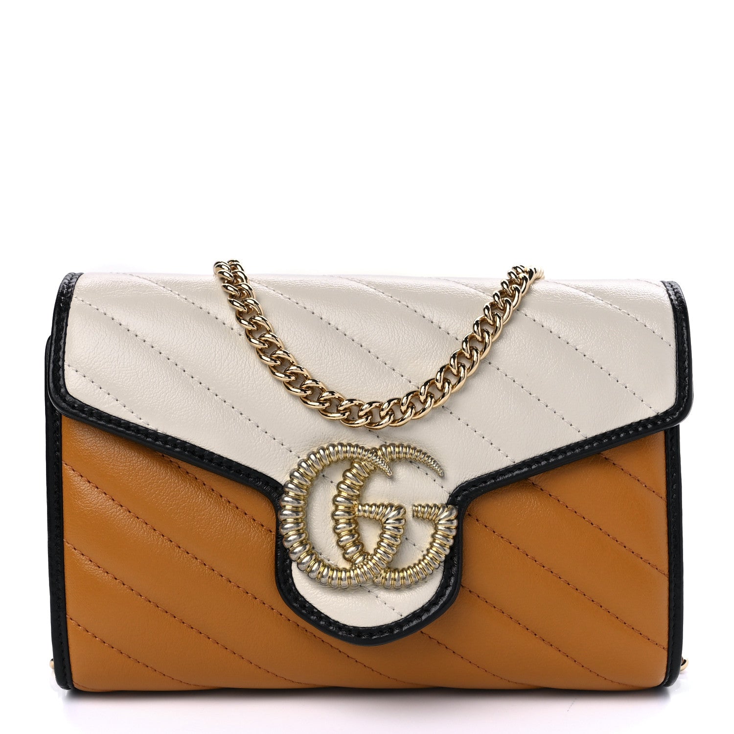 Gucci Azalea Calfskin Matelasse Diagonal Torchon Tri-Color GG Marmont Chain Wallet Cognac Mystic White Black 1 of 8
