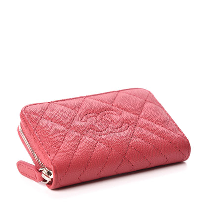 Chanel Caviar Quilted Diamond CC Duo Zip Coin Purse Pink 4 of 11
