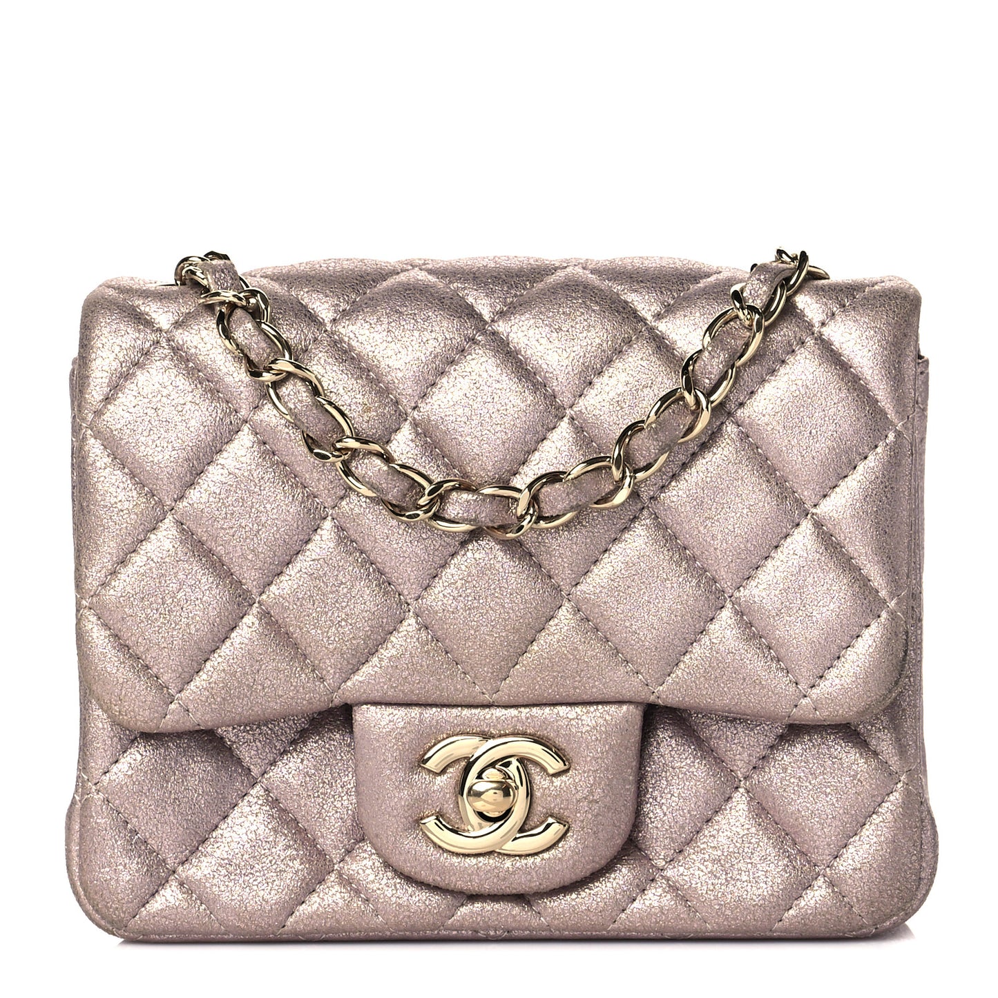 Iridescent Calfskin Quilted Mini Square Flap Light Pink