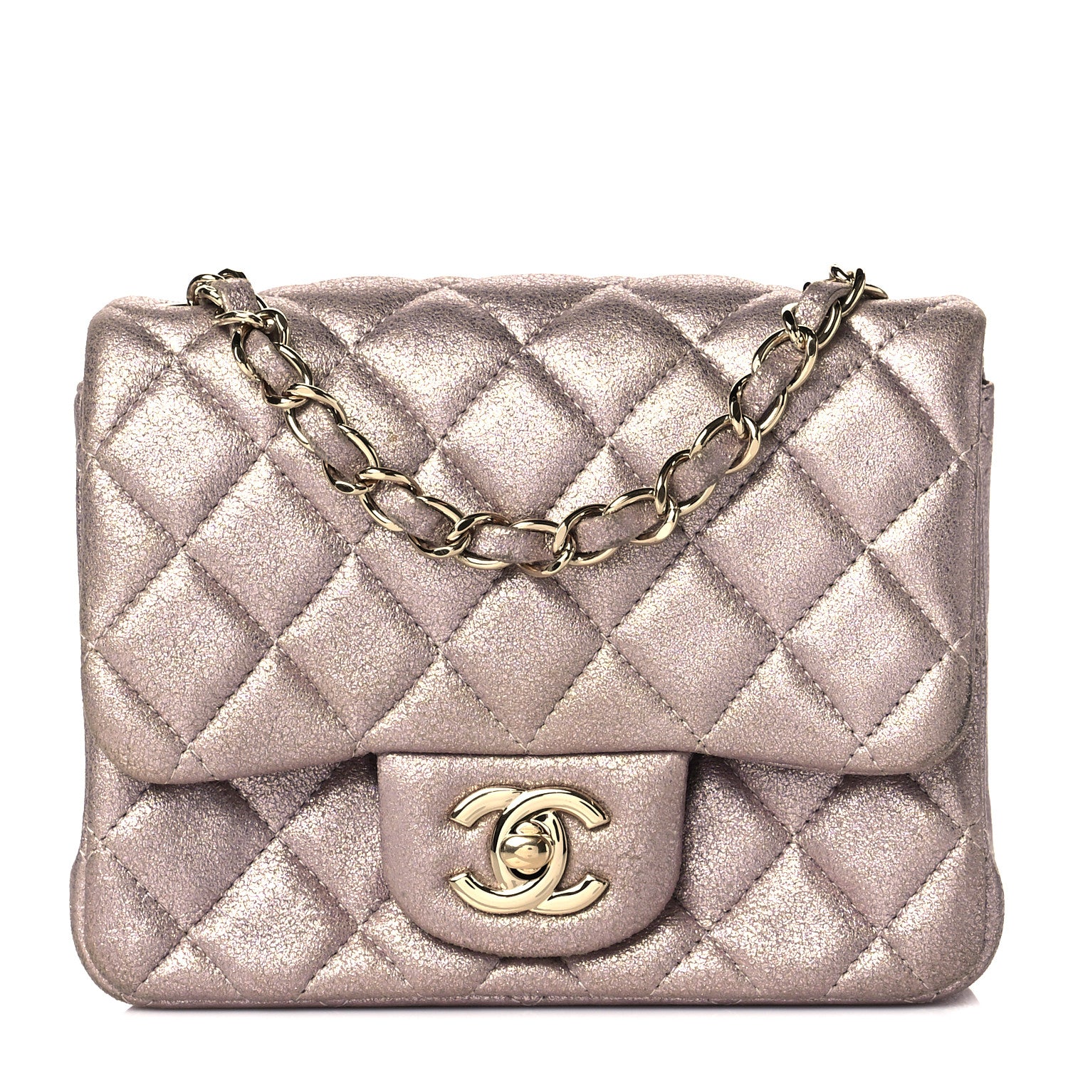 Chanel Iridescent Calfskin Quilted Mini Square Flap Light Pink 1 of 13