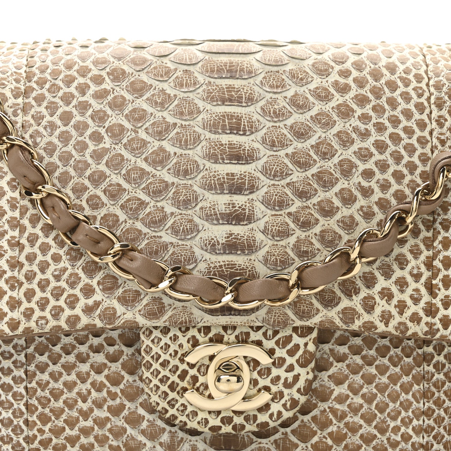 Chanel Snakeskin Medium Double Flap Beige 8 of 10