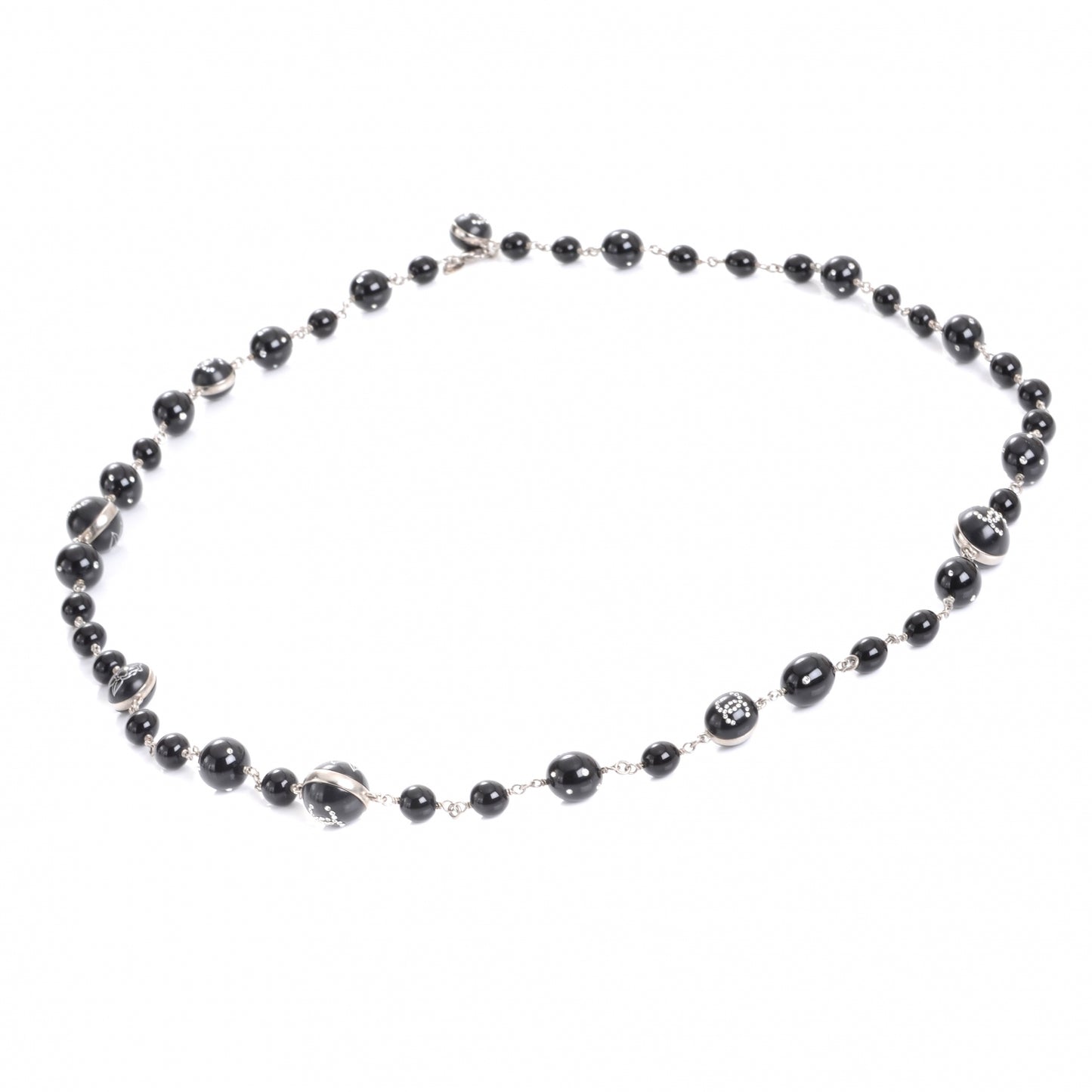 CC Camellia Beaded Long Necklace Black