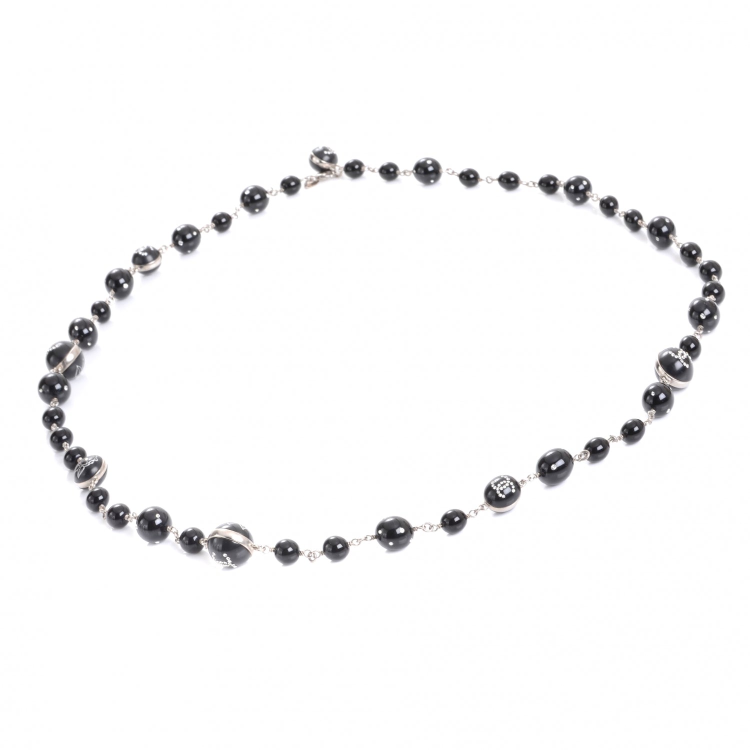 Chanel CC Camellia Beaded Long Necklace Black 3 of 7