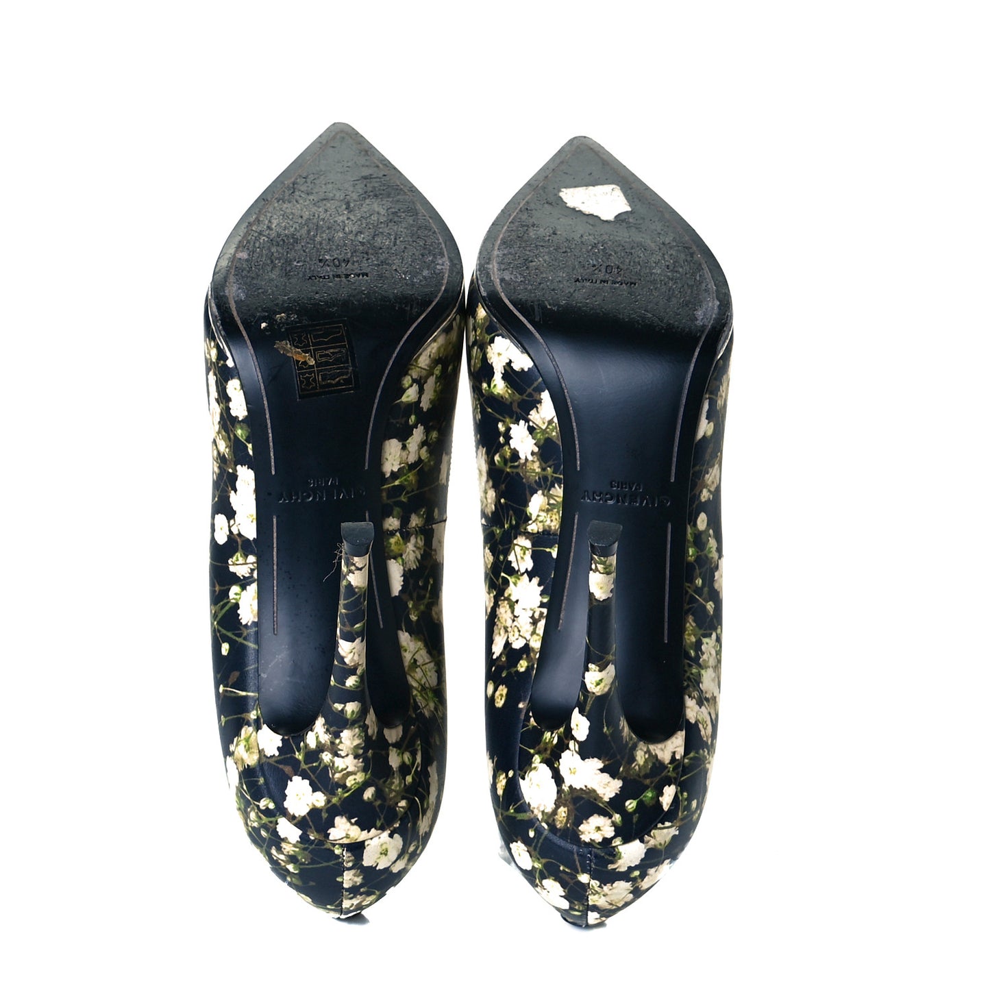 Calfskin Floral Print Pointed Toe Pumps 40.5 Black Multicolor