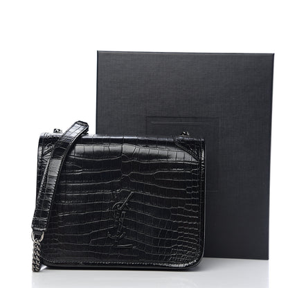 Saint Laurent Crocodile Embossed Lambskin Matelasse Monogram Niki Chain Wallet Black 9 of 9