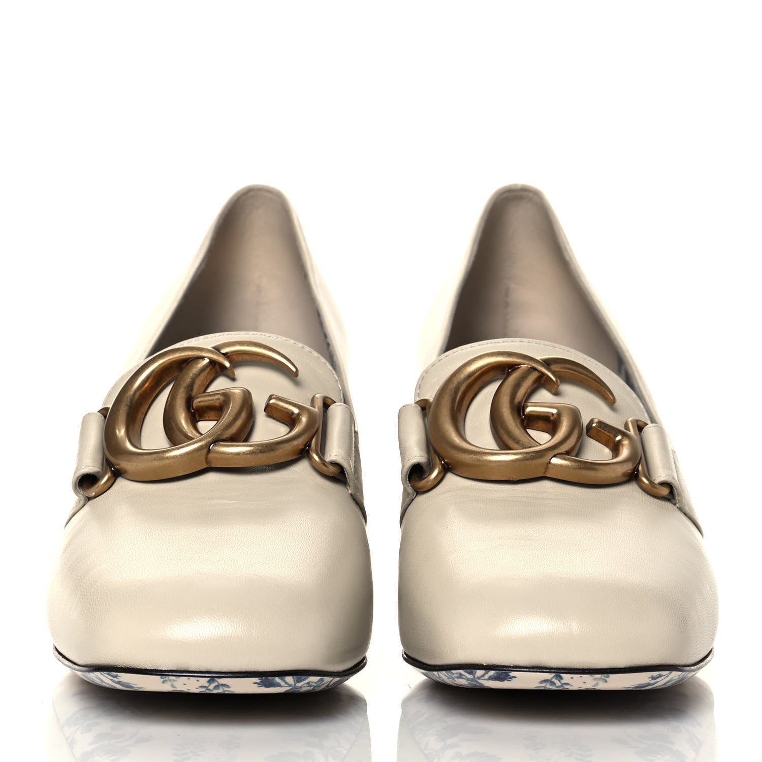 Gucci Malaga Kid GG Victoire 55mm Loafer Pumps 37 Vintage White 2 of 9