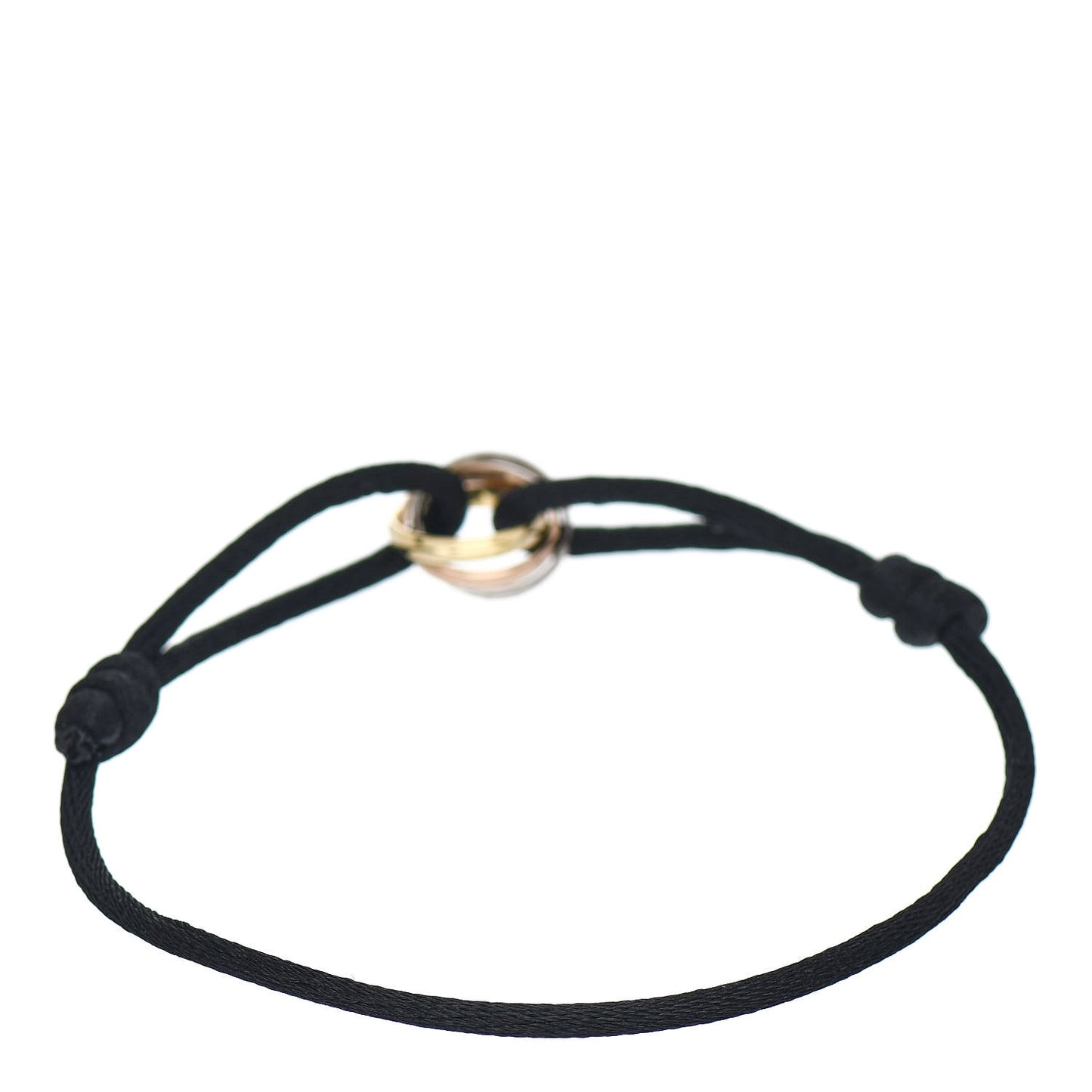 18K Pink Yellow White Gold Trinity Adjustable Cord Bracelet Black