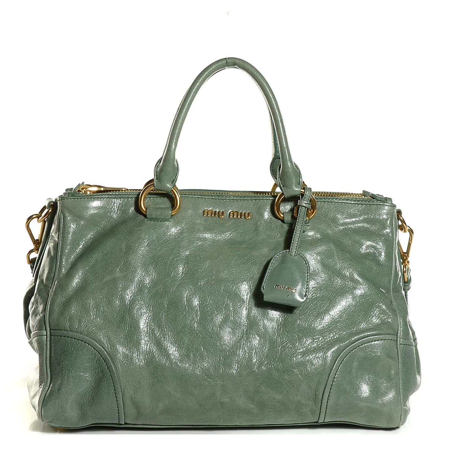 Vitello Shine Double Zip Tote Agave