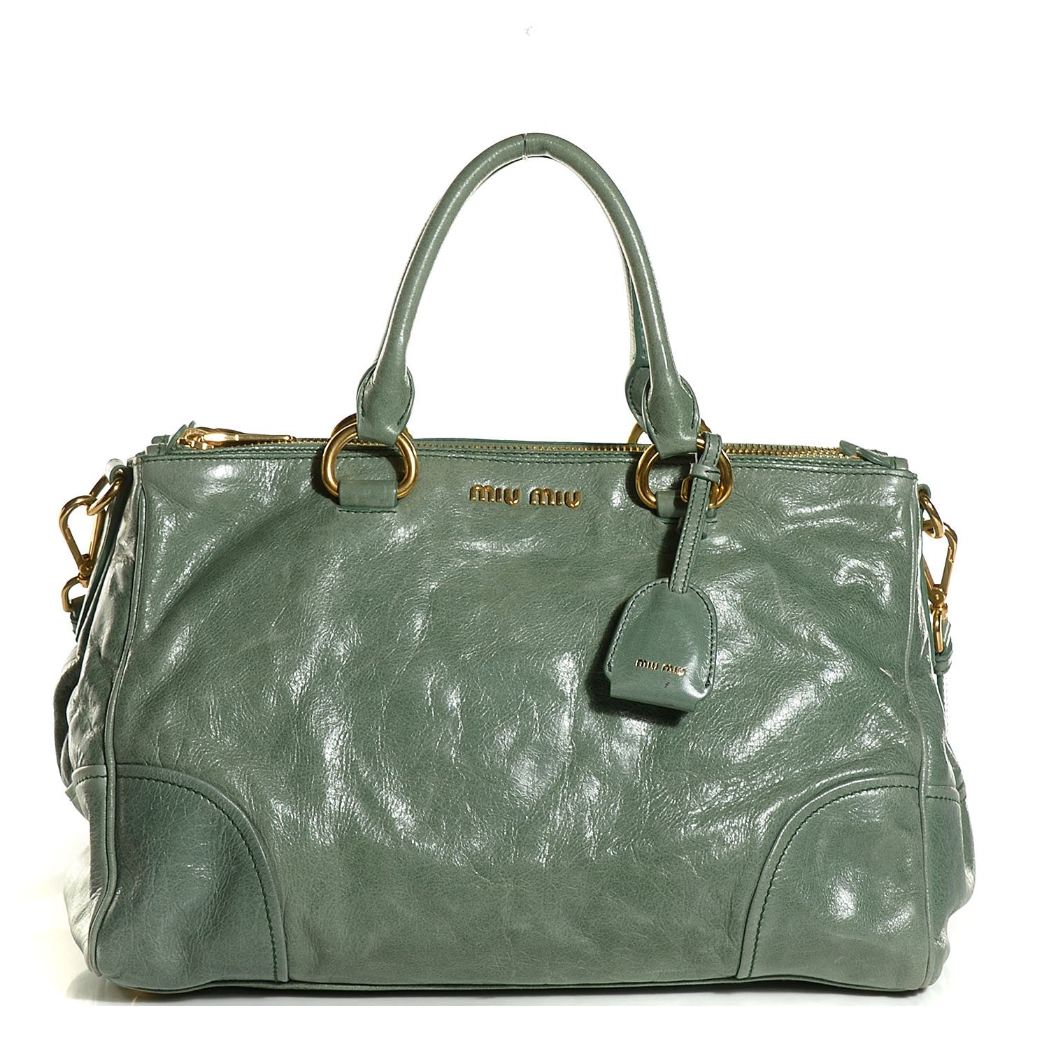 Miu Miu Vitello Shine Double Zip Tote Agave 1 of 9