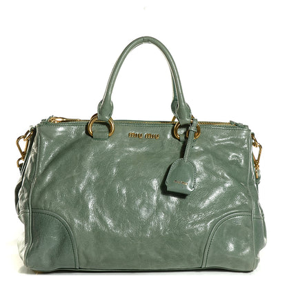 Miu Miu Vitello Shine Double Zip Tote Agave 1 of 9