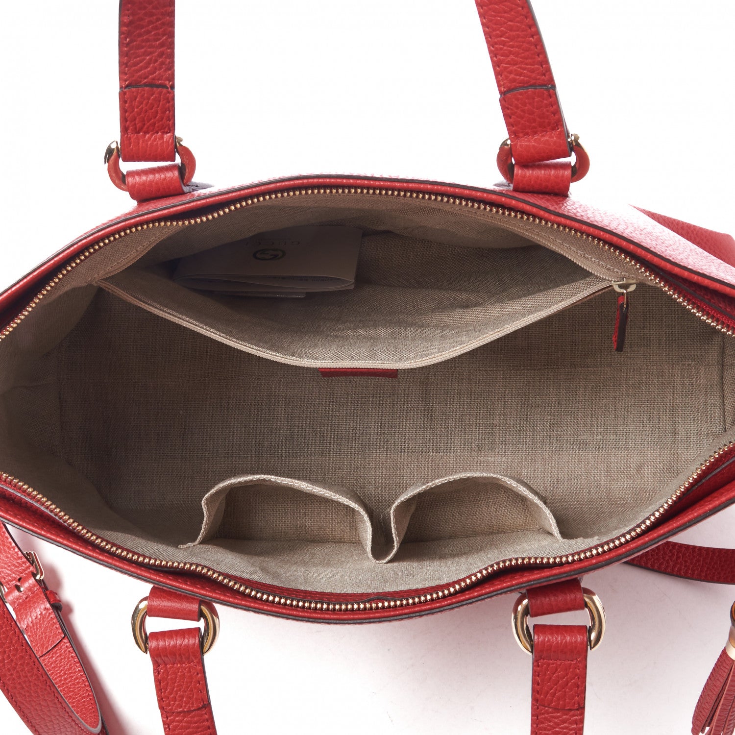 Gucci Pebbled Calfskin Convertible Bamboo Tassel Tote Red 4 of 8