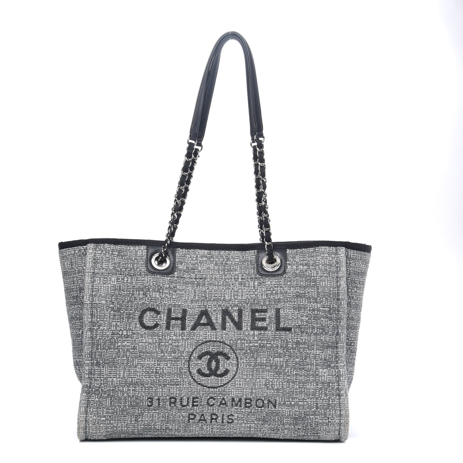 Chanel Straw Lurex Small Deauville Tote Charcoal 1 of 10