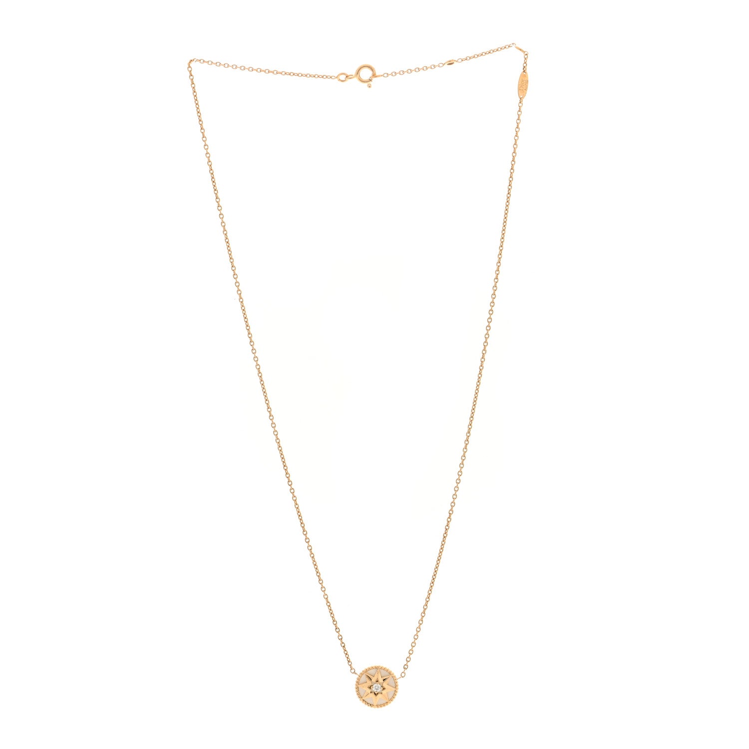 Christian Dior 18K Yellow Gold Diamond Mother of Pearl Rose Des Vents Necklace 3 of 5