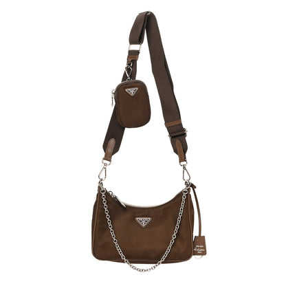 Prada Tessuto Nylon Saffiano Re-Edition 2005 Shoulder Bag Cacao 1 of 14