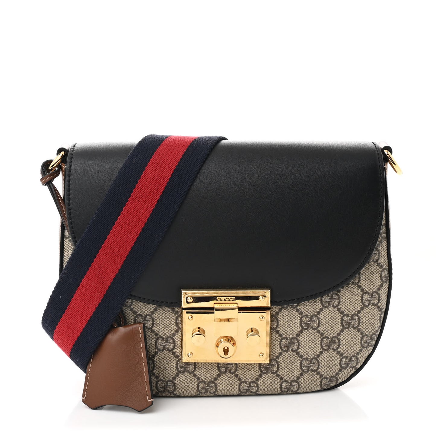 GG Supreme Monogram Web Medium Padlock Messenger Shoulder Bag Black