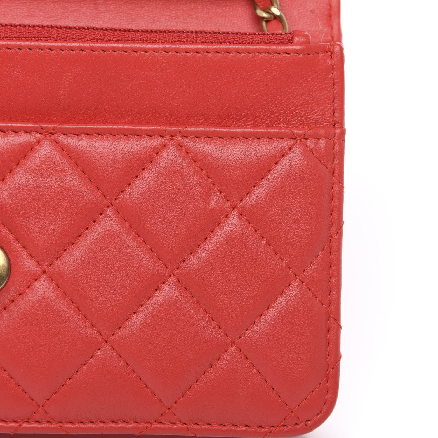 Chanel Lambskin Quilted CC Pearl Crush Wallet on Chain WOC Red 10 of 14