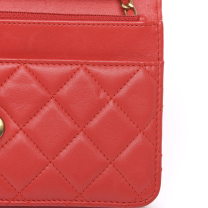 Chanel Lambskin Quilted CC Pearl Crush Wallet on Chain WOC Red 10 of 14