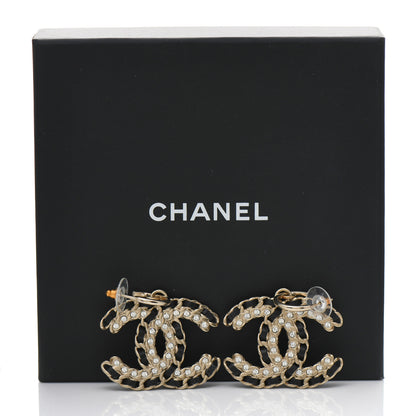 Chanel Crystal Lambskin Chain CC Vintage Allure Stud Earrings Black Gold 5 of 5