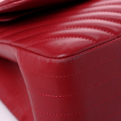 Chanel Lambskin Chevron Quilted Jumbo Double Flap Dark Red 8 of 19