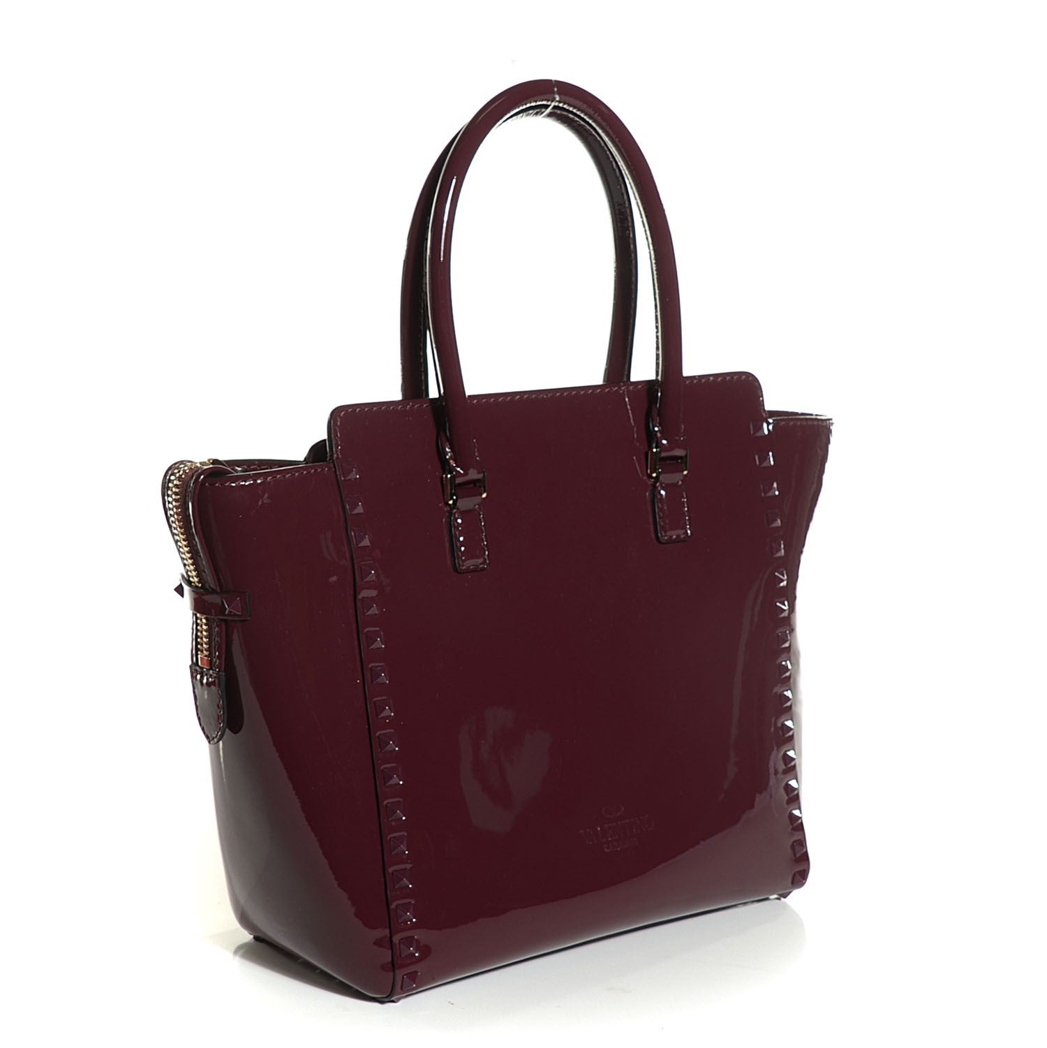 Valentino Garavani Patent Rockstud Double Handle Tote Rubin 11 of 16