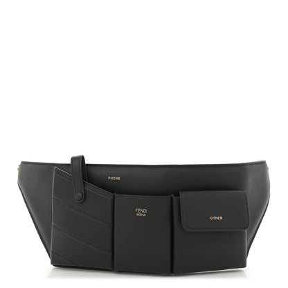 Fendi Vitello Grace Matte 3 Pocket Belt Pouch Black 1 of 10