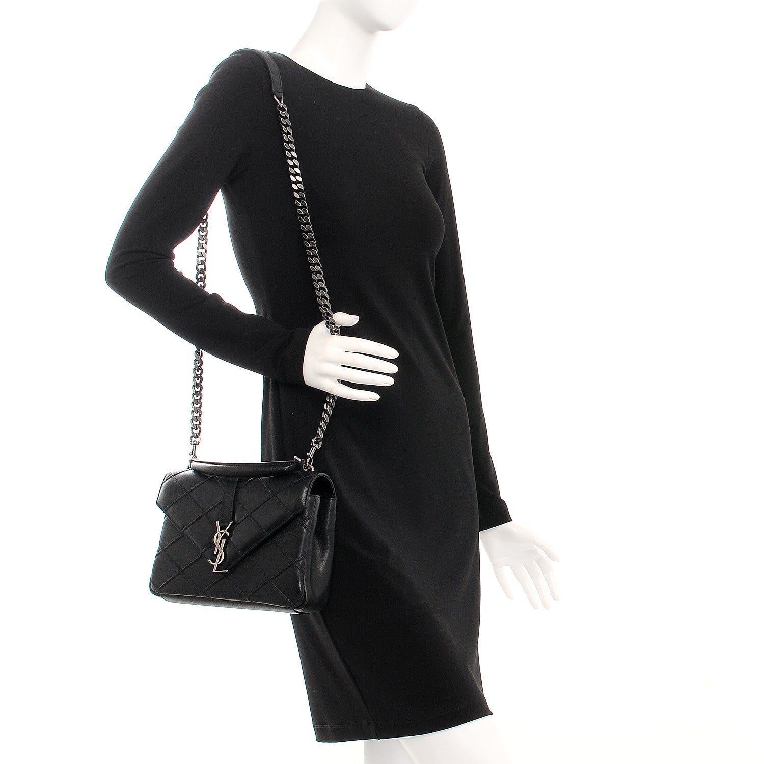 Saint Laurent Calfskin Matelasse Diamond Quilted Monogram Medium College Bag Black 2 of 9