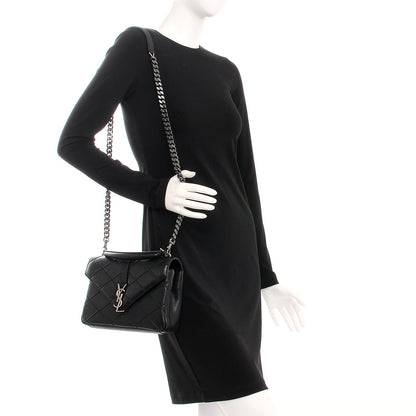Saint Laurent Calfskin Matelasse Diamond Quilted Monogram Medium College Bag Black 2 of 9
