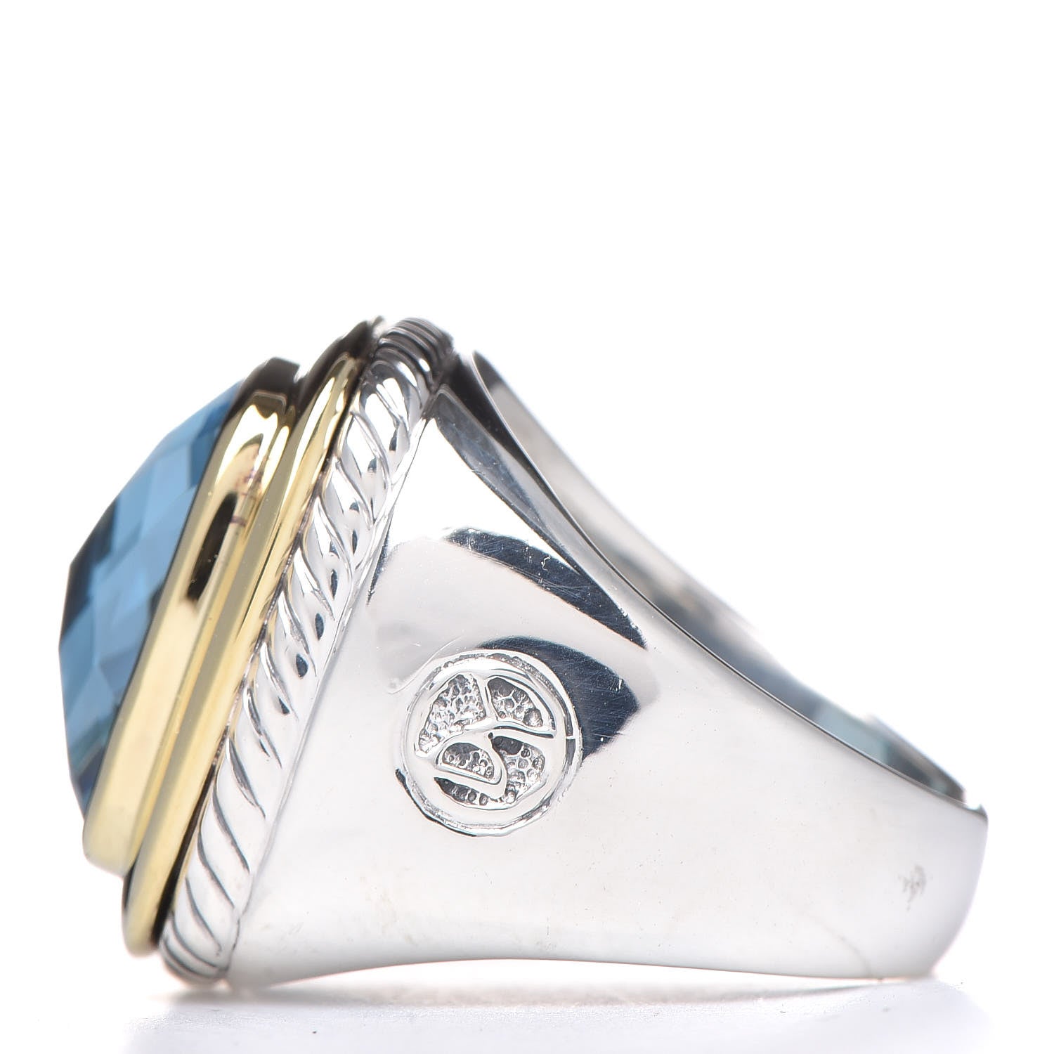 David Yurman Sterling Silver 18K Yellow Gold Blue Topaz 14mm Albion Statement Ring 54 7 3 of 6